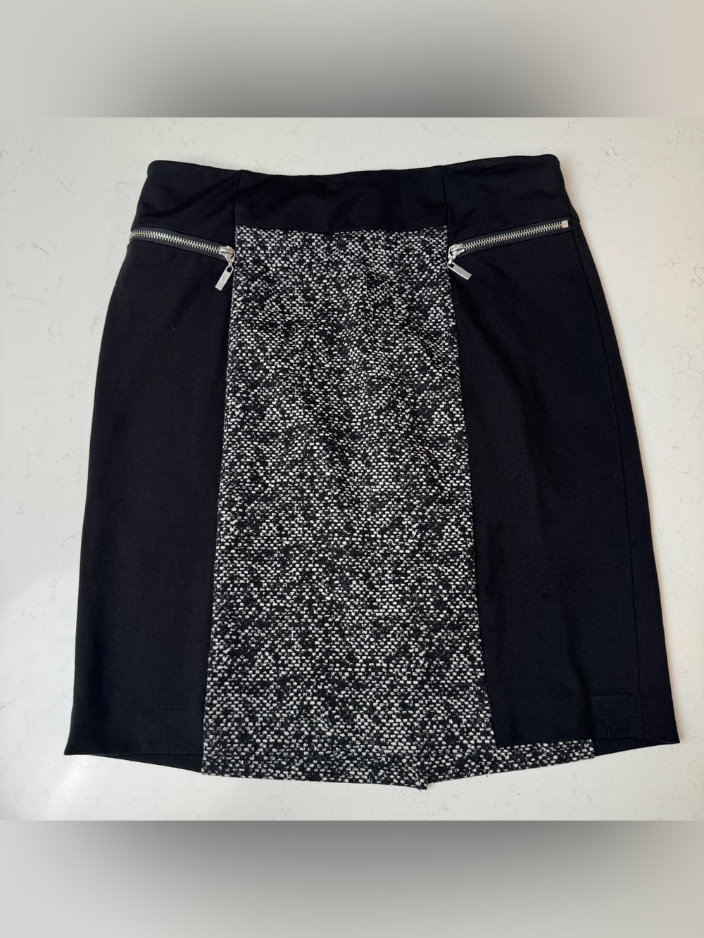 Jessica Black Pencil Skirt with Gray Tweed Center Panel